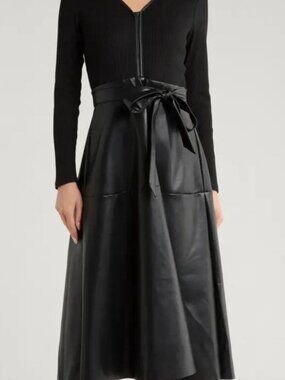 Area Stars Women Black Thea Mixed Media Midi Dress Size XL
